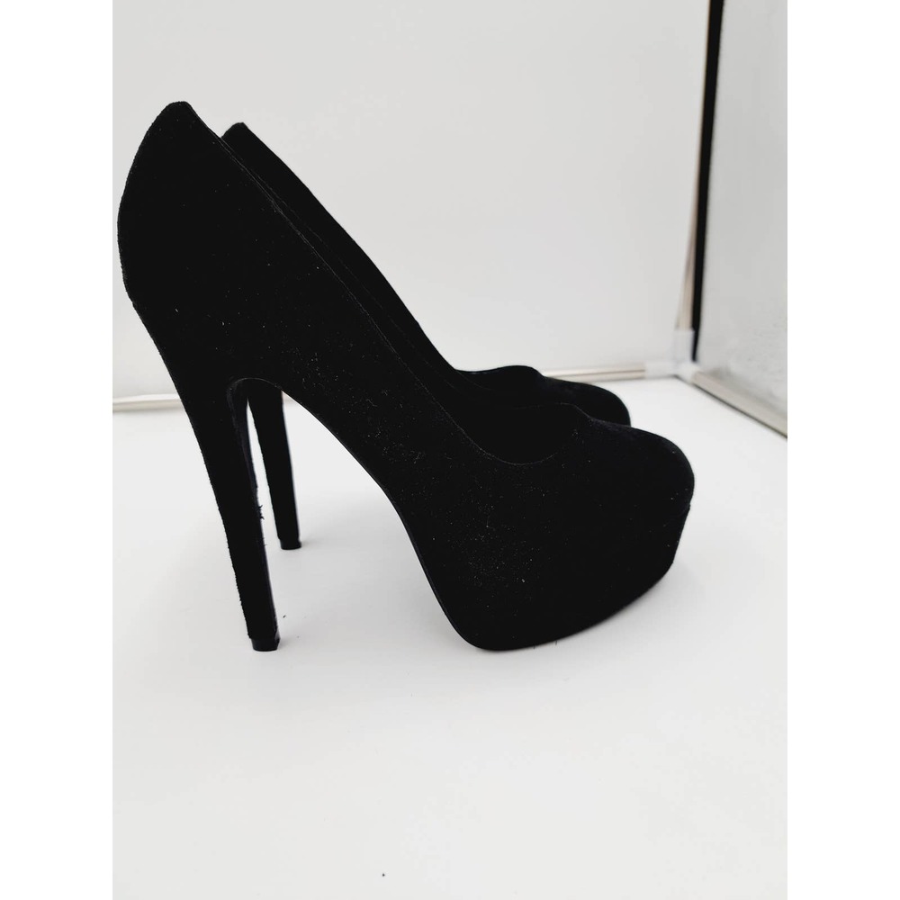 GenShuo Sexy Black Faux Suede Round Toe Platform Stilletto Heel